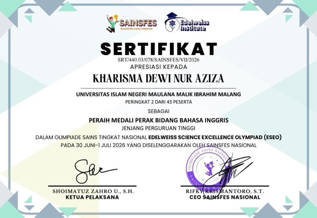 Mahasiswa Sastra Inggris UIN Malang Raih Juara II ESEO 2026, Buktikan Kompetensi di Level Nasional