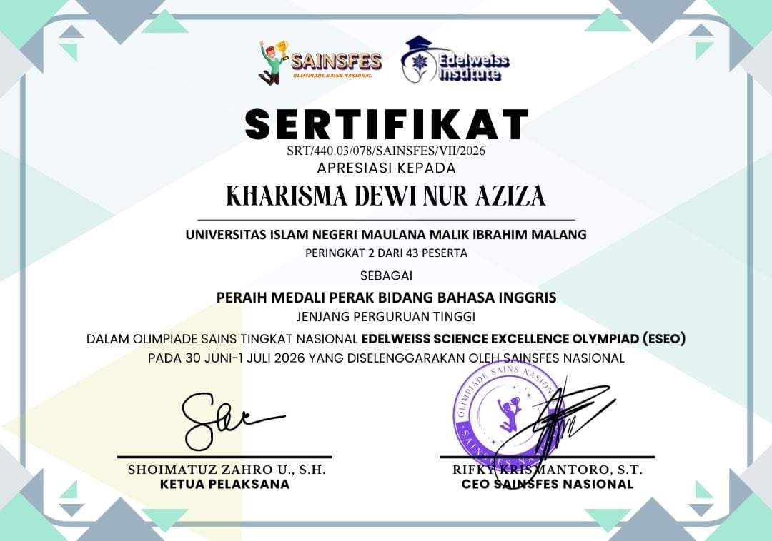 Mahasiswa Sastra Inggris UIN Malang Raih Juara II ESEO 2026, Buktikan Kompetensi di Level Nasional
